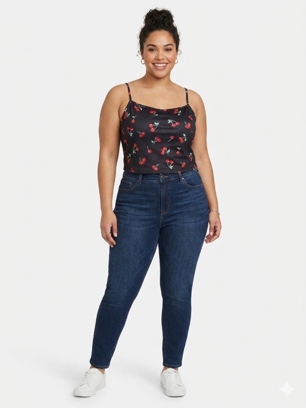 Women's Black Cherry Print Cowl Neck Camisole